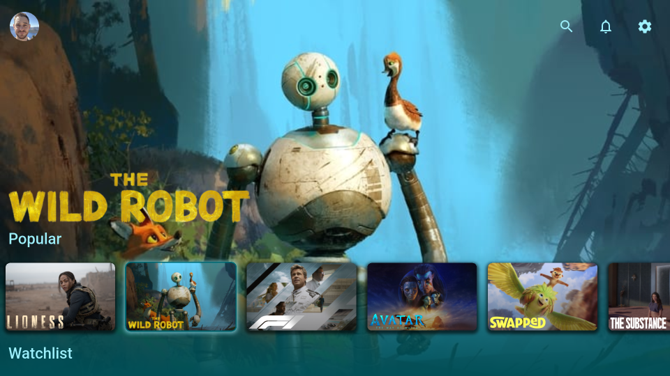 An immersive row filling the screen with the artwork of the title in focus